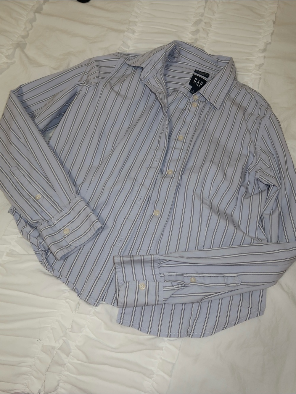GAP Light Blue Button-Up Blouse with Navy Stripe